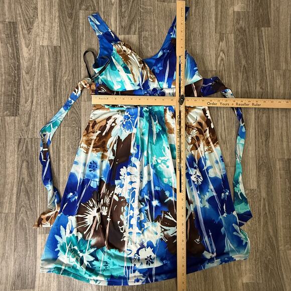 Bisou Bisou Michele Bohbot Floral Empire‑Waist Dress Women’s Size 8 Blue Teal - Picture 4 of 5